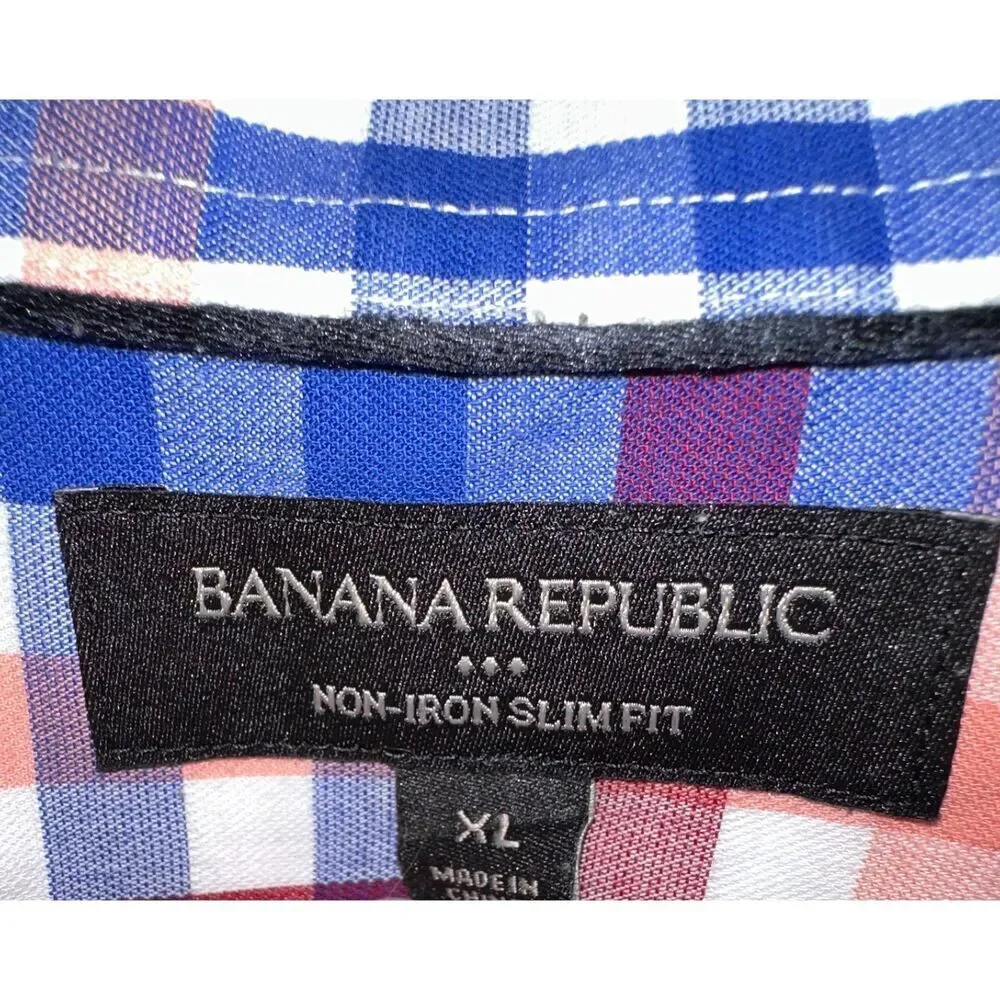 Banana Republic Men’s XL Button Down Shirt – Red Blue Plaid – 100% Cotton